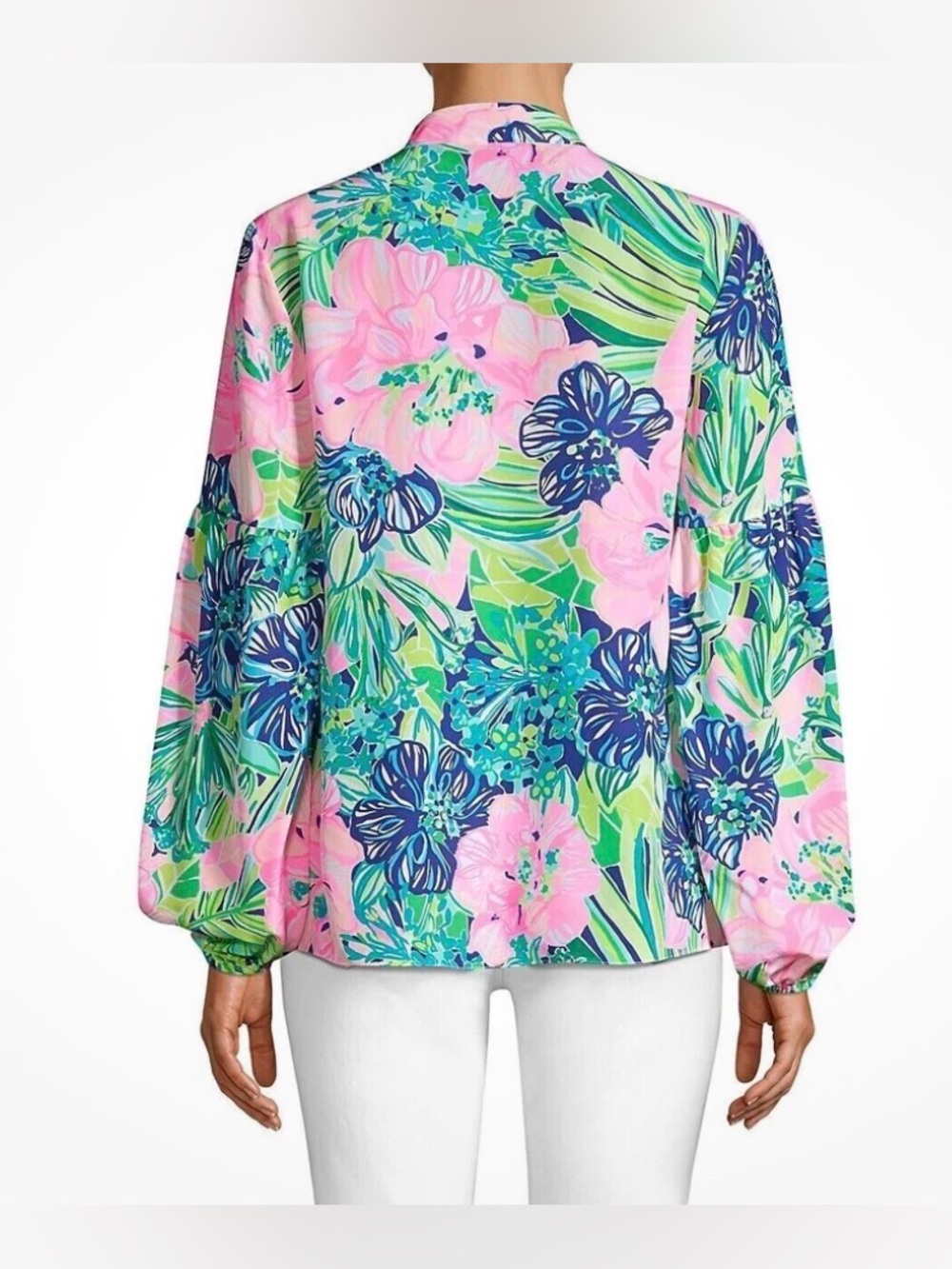 Lilly Pulitzer Shea Tunic Blouse Island Escape Tropical Pink Green Size XL EUC - Picture 16 of 16